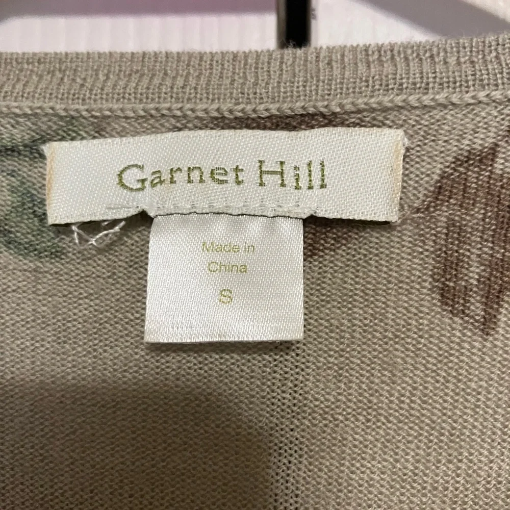 Garnet Hill‎ 100% Merino Wool Cardigan Sweater Size S Taupe Floral Open Front